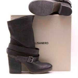 ELISANERO Italian Leather Belted Ankle Boots